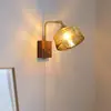 Luminária de Parede Antiga em Madeira de Nogueira Estilo Wabi-Sabi para Casa de Hóspedes, Lâmpada Totalmente de Cobre com Interruptor de Cordão Giratório, Corredor Retrô, Mesa de Cabeceira, Escada