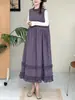 Vestido Mori Girl Estilo Renda Patchwork Gola Redonda Solto Pulôver Manga Curta Sem Mangas Doce Camadas Cor Sólida