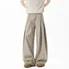 Pantalones plisados transfronterizos de estilo vintage para hombre, perfectos para primavera y verano; Pantalones ligeros y casuales con una caída fluida y un aspecto sofisticado y de alta gama; pantalones de pierna ancha, corte curvo