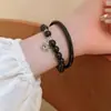 Set de Pulseras de Perlas Negras para Niñas 2024 Nuevo Estilo Zen Retro Pulseras para Pareja y Mejores Amigas Joyería