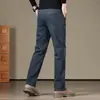Elásticos, cálidos, suaves y amigables con la piel, confección 3D de proteína de lana, jeans casuales rectos holgados de talle alto para hombre