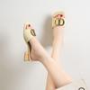 Sandalias de Moda de Verano 2025 de Alto Tacón, sin Cierre, con Tacón Grueso para Uso en Exteriores, Zapatillas Abiertas de Tacón Medio