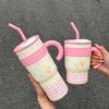 Vaso de agua con pajita de gran capacidad y alto valor para niñas, bonito vaso de hielo portátil de acero inoxidable 316 de una tonelada