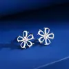 Pendientes de Plata de Ley S925 Posición Vacía para Piedra Pendientes de Concha de Cinco Pétalos en Forma de Pera Accesorios de Incrustación DIY de Piedra Natural
