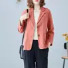 Chaqueta blazer de algodón y lino 2025 primavera y verano nueva holgada literaria versátil manga larga casual temperamento ropa de protección solar mujeres