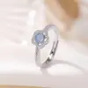 Yi Lu Yin Anel de Flor de Água-Marinha Espiga de Trigo Prata de Lei S925 Moda Temperamento Versátil Azul Superfície Brilhante Anel Aberto
