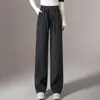 Calças da moda, que reduzem a idade, de cintura alta e perna larga para mulheres, com caimento fluido, efeito emagrecedor e um ajuste relaxado e confortável, perfeitas para o outono e inverno.