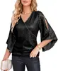 Amazon Transfronterizo Top de Mujer Holgado con Cuello en V Lentejuelas Mangas de Campana Nuevo Moda Casual Tendencia Camiseta Estilo Vacacional