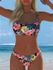 Traje de baño Bikini Floral con Abertura 2027 para Mujer con Tirantes Sexy Estilo Europeo Americano Vacaciones Balneario Playa Ropa de Baño