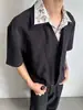 Camisa Casual de Dos Piezas Falsas con Cuello Estampado Floral de Gama Alta para Hombre, Manga Larga, Corte Limpio, Atuendo Elegante
