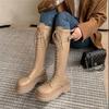 Botas blancas con cordones de suela gruesa Botas de caballero para mujer de piernas gruesas 2022 otoño nuevas botas altas pequeñas y delgadas