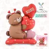 Novas decorações para festa de Dia dos Namorados: balões de folha de alumínio, flores rosa fosco, balões em formato de coração, balões em formato de urso e balões em formato de lábios para um pedido de casamento