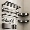 Toallero de color gunmetal, toallero de baño sin taladro, set de accesorios para baño y WC montado en la pared, barra colgante de almacenamiento