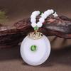 Collar de Cadena de Suéter de Jade Blanco de Jade Seda Dorada de Xinjiang Jade Hebilla de Seguridad para Mujer Incrustada Colgante de Jade Ojo de Gato En Vivo