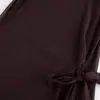 Vestido Sexy Marrom de Cross-Border para Mulheres, Coleção Primavera/Verão 2026, Transparente com Amarração no Pescoço Redondo, Manga Longa, Longo com Fenda e Saia Transparente