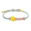 Jiu Feng Xiang Ouro 999 Bolsa Gato da Sorte Prateado Flor de Pessegueiro Pulseira Moda Contas de Transferência Corda de Mão Trançada Presente para Namorada