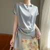 Camiseta de Manga Corta Nueva Transfronteriza 2025 para Mujer, Top de Seda de Hielo Veraniego Hombros Descubiertos, Camiseta sin Mangas de Moda para Mujer