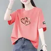 Camiseta top de manga corta de estilo coreano, holgada, cuello redondo, versátil, para mamá, sobrestock de comercio exterior, descuento de comercio exterior