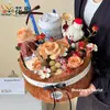 Caixa da Sorte Esculpida em Castanha Huaying Outono e Inverno Buquê de Flores Balde de Abraço Recheado Caixa de Embalagem de Floricultura Caixa para Arranjo de Flores DIY