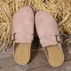 Mules casuales de gran tamaño transfronterizos con punta de cuña para mujer, a la moda con hebilla metálica, zuecos sin cordones de color liso