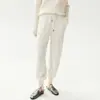 Pantalones cómodos de corte relajado: pantalones de punto de cachemira para mujer con cintura elástica, cordón, diseño estilo linterna y perneras cónicas