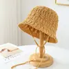 Estilo Coreano Dulce~ Sombrero de Cubo Versátil, Nuevo Sombrero de Paja Primavera y Verano, Sombrero de Pescador Tejido para la Playa, Sombrero de Paja con Lazo