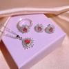 Traje rojo brillante de circón de tres piezas para novia de boda 3 piezas traje anillo ajustable collar pendientes venta caliente