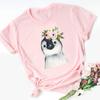 Camiseta feminina de manga curta com estampa de cabeça de animal fofa de comércio exterior 2025