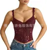 Ropa interior sexy de alta calidad europea y americana con diseño de espina de pescado, encaje bordado, tirantes, rombos, que deja ver el ombligo, para figura de chica hot