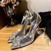 Primavera 2025 Nuevos Tacones Altos Transparentes Zapatos de Salón Sexy Versátiles de Tacón de Aguja con Pedrería y Punta Afilada para Mujer