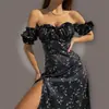 Otoño 2026 Nuevo Vestido Largo Transfronterizo Europeo y Americano Comercio Exterior Ropa de Mujer Casual Sexy Sin Tirantes Hombros Descubiertos Abertura Falda de Lunares