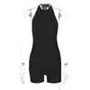Macacão Cross-Border Novo Estilo Garota Popular Sexy Costas Nuas Cor Sólida Slim Fit Versátil Gola Halter Macacão Curto para Mulheres