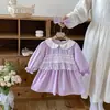 Roupas de Bebê 26 Outono Novo Estilo Macacão para Bebê Menina Vestido de Renda para Menina Manga Longa Algodão Puro Roupa de Irmã