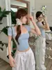 Atacado Transfronteiriço Verão Puro Desejo Garota Picante Camiseta de Manga Curta com Renda Feminina Slim-Fit Top Curto com Amarração nas Costas