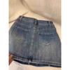 Falda de Mezclilla Elástica Talla Grande para Mujer Verano Nueva Retro Americana Cintura Alta Efecto Adelgazante Cubre Cadera Falda de Línea A