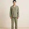Fabricante Personaliza Pijama de Malha Modal Dupla Camada Manga Curta Calça Longa para Relaxar, Pijama de Gaze Manga Longa Casal Primavera-Verão