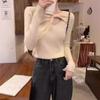 Tejido de punto básico de manga larga con diseño recortado para mujer en Otoño e Invierno Talla Grande mm Gordita Estilo Pura Pasión Top Corto Camisa de Color Puro