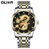 Novo relógio masculino de aço inoxidável com design de dragão chinês, mostrador grande luminoso, relógio de pulso masculino à prova d'água com quartzo e dragão, disponível para dropshipping