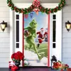 Popular Transfronteiriço Monstro Peludo Verde Grinch Pendurado Capa de Porta Pano de Fundo Decoração de Porta de Casa Pano Pendurado para Atmosfera Festiva Pendurado