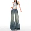 Jeans Casuales Simples Vintage de Pierna Recta de Tiro Bajo Lavados Teñidos de Corte y Teñido Sucio Moda Chica Popular Ropa de Mujer de Moda