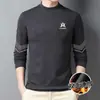 Tops de otoño e invierno con cuello semi-alto, forro polar de doble cara, capa interior ajustada de negocios, camiseta base cálida, camiseta de manga larga para hombre