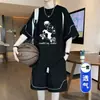 Conjunto de Manga Corta Moderno para Adolescentes Hombres Verano Nuevo Casual Holgado Talla Grande Camiseta Deportiva y Shorts Conjunto de Dos Piezas