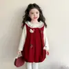 Vestidos para Niñas Gato Ropa de Saludo de Año Nuevo Otoño e Invierno para Niños Ropa de Año Nuevo Faldas Rojas de Bebé Ropa de Invierno