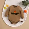 Mameluco de Bebé Bordado de Calabaza de Halloween Manga Larga Body Primavera Otoño Cuello Redondo Romper Triangular Ropa para Gatear Bebé Niño Pequeño