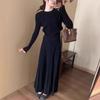 Vestido Tricot Cinza Estilo Francês para Mulheres Início da Primavera 2025 Novo Estilo Petite Elegante Conjunto de Saia Longa Saia Longa
