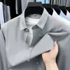 Camisa lisa de algodão para homens jovens e de meia-idade, estilo primavera e outono, confortável e amigável à pele, adequada para o trabalho diário e uso casual, camisa de manga comprida