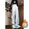 Calça Casual Angola Listrada Vermelha Estilo Hong Kong Color Block Tamanho Grande Perna Larga