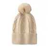 Chapéu de Cashmere para Mulheres 100% Cashmere Puro Novo Estilo da Moda com PomPom e Ponto Trançado Versátil Cor Sólida Chapéu de Tricô Quente