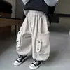 Calças de trabalho para meninos, estilo primavera e outono, calças estilo lanterna estilosas, calças de algodão infantis, frescas e modernas para meninos, calças jogger casuais de outono