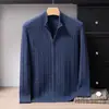 Cárdigan de punto trenzado 100% cachemir puro para hombre para otoño e invierno, jersey de cuello semi-alto, media cremallera, color liso, suéter casual de negocios